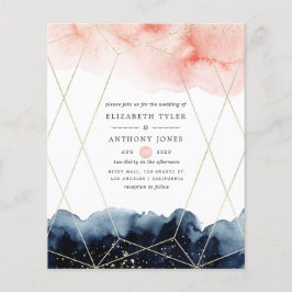 Flyer Convite de Casamento Geométrico em Aquarela Azul M