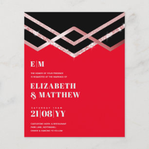 Flyer Convite de casamento Glam Glitter Rosegold Black D