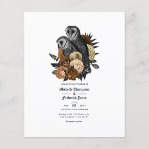 Flyer Convite de Casamento Gótico de Corujas Âmbar Vinta