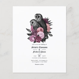 Flyer Convite de Casamento Gótico de Corujas em Mauve Vi