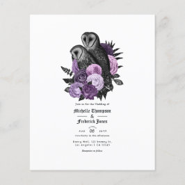 Flyer Convite de Casamento Gótico de Corujas Roxas Vinta