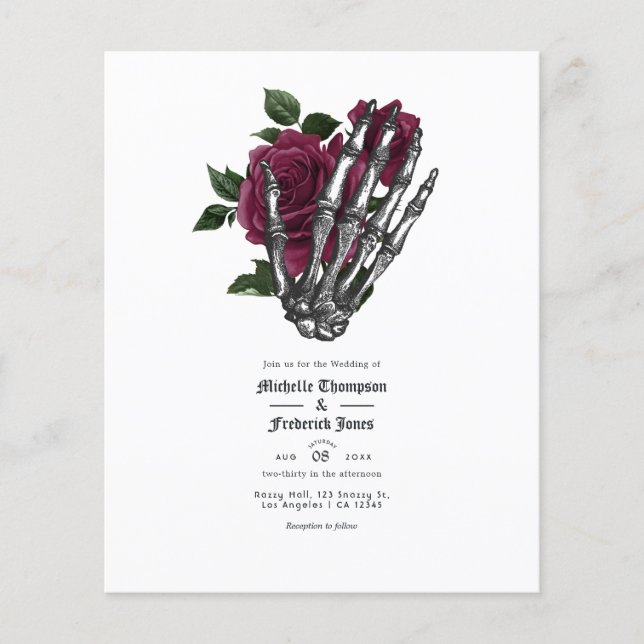 Flyer Convite De Casamento Gótico Floral Burgundy (Frente)