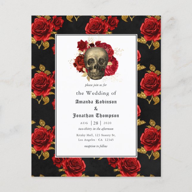 Flyer Convite de casamento gótico floral econômico (Frente)
