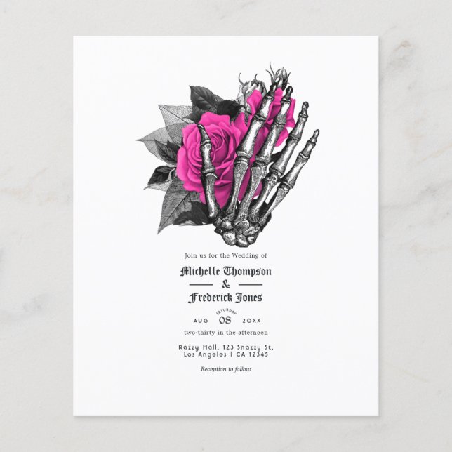 Flyer Convite de casamento gótico floral rosa quente (Frente)