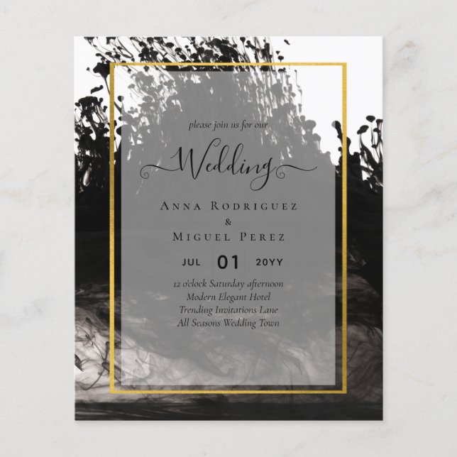 Flyer Convite de casamento LeahG Black Dourado INK (Frente)