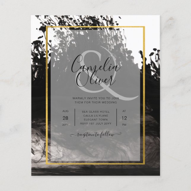 Flyer Convite de casamento LeahG Black Dourado INK (Frente)