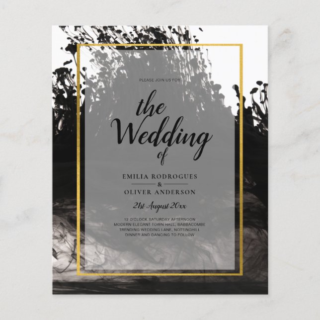 Flyer Convite de casamento LeahG Black Dourado INK (Frente)