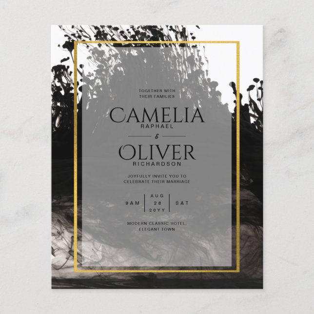 Flyer Convite de casamento LeahG Black Dourado INK (Frente)