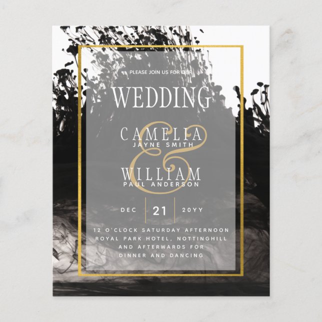 Flyer Convite de casamento LeahG Black Dourado INK (Frente)