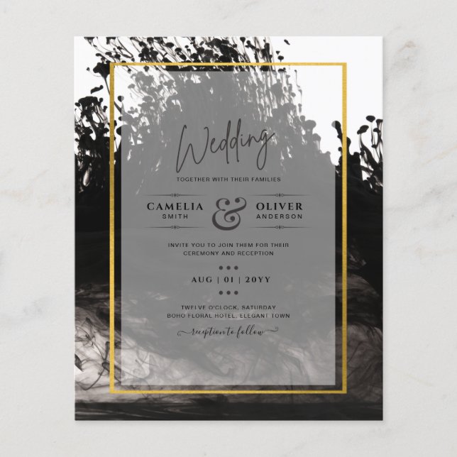 Flyer Convite de casamento LeahG Black Dourado INK (Frente)