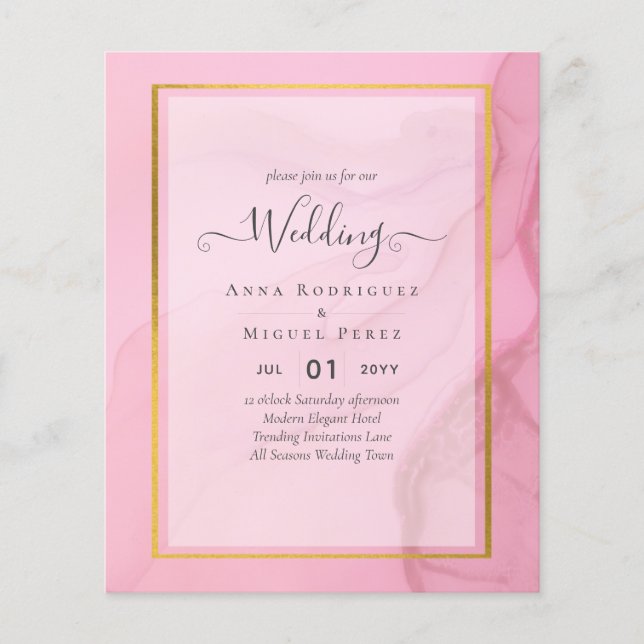 Flyer Convite de Casamento LeahG Blush Rosa Dourado INK  (Frente)
