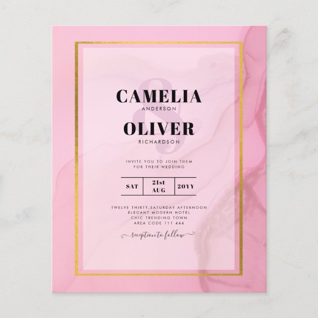 Flyer Convite de Casamento LeahG Blush Rosa Dourado INK  (Frente)