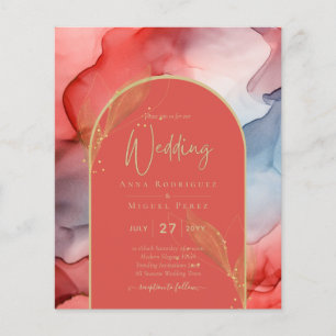 Flyer Convite de casamento LeahG Coral Azul Marinho Dour