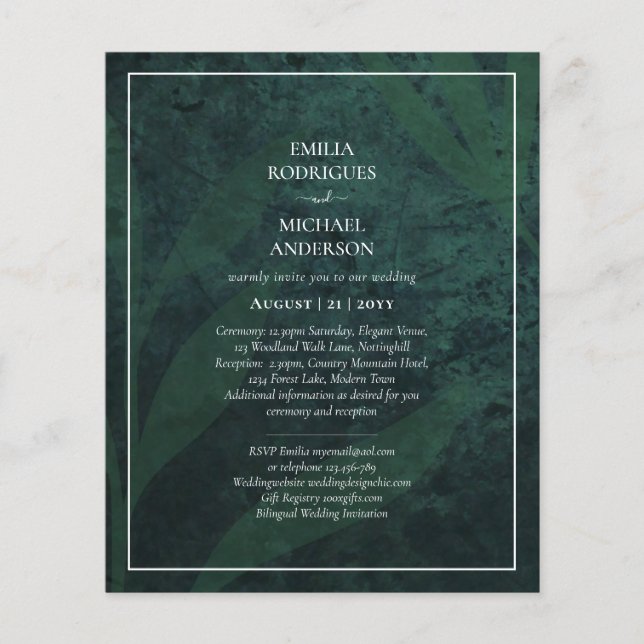 Flyer Convite de casamento LeahG Emerald Green Leaves Wh (Frente)