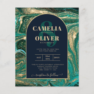 Flyer Convite de Casamento LeahG Esmeralda Dourado Ágata