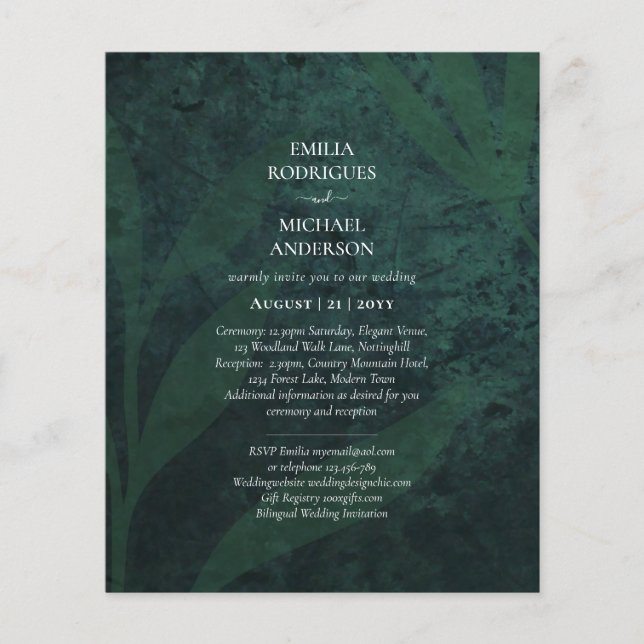 Flyer Convite de Casamento LeahG Esmeralda Verde Folhas  (Frente)