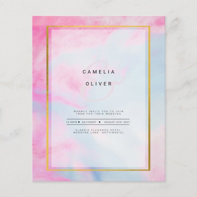 Flyer Convite de Casamento LeahG Rosa Água Marinha Doura (Frente)