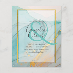 Flyer Convite de Casamento LeahG Sea Glass Teal Gold INK