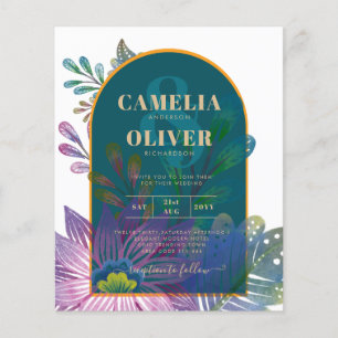 Flyer Convite de Casamento LeahG Verde Roxo Dourado TONS