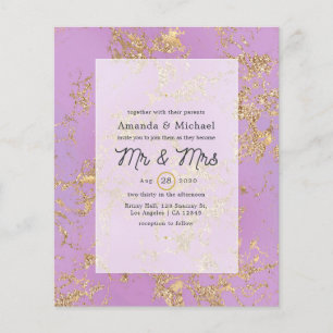 Flyer Convite de casamento mármore roxo e dourado roxo o