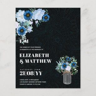 Flyer Convite de casamento Mason Jar Flores Azuis com De