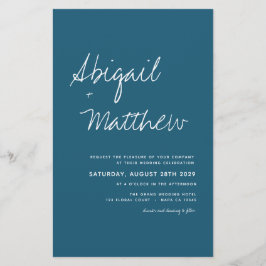 Flyer Convite de Casamento Minimalista Azul Turquesa Esc