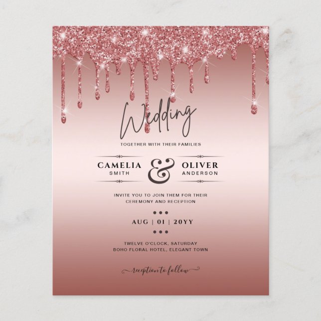 Flyer Convite de Casamento Moderno com Brilho Dourado Ro (Frente)