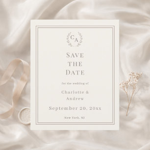 Flyer Convite de casamento monogramado em marfim e taupe