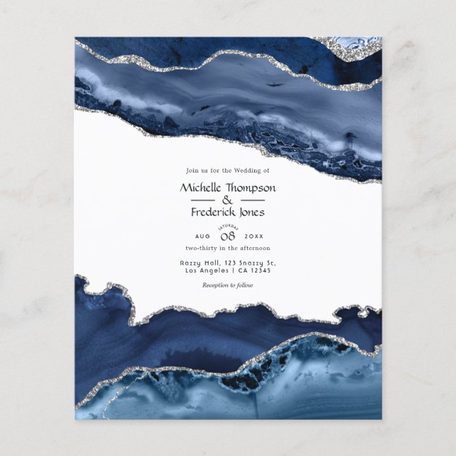 Flyer Convite de Casamento Navy e Ágata Prata Orçamento (Frente)