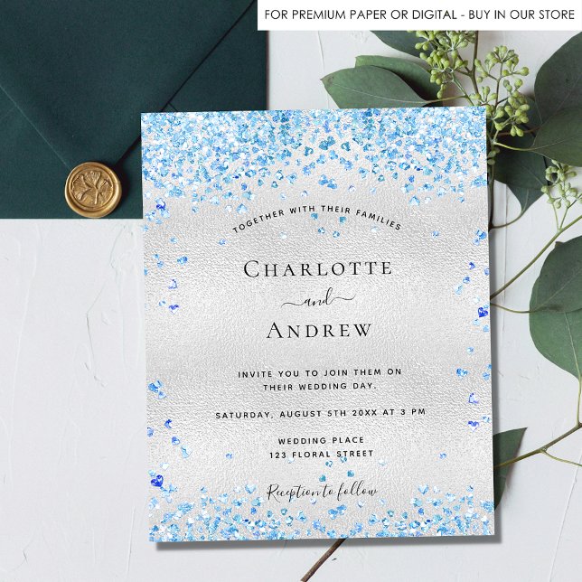 Flyer convite de casamento orçamento corações azul prate (Criador carregado)