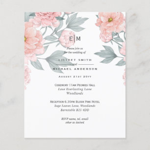 Flyer Convite de Casamento Peônias Rosa Corado Pêssego R
