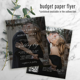 Flyer Convite de casamento preto com código QR econômico
