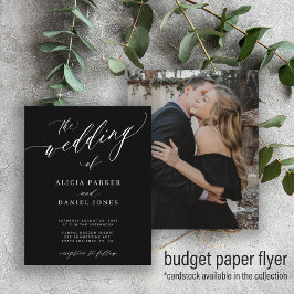 Flyer Convite de casamento preto estilo chic com orçamen