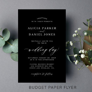 Flyer Convite de casamento preto minimalista simples orç