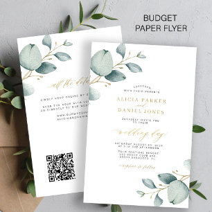 Flyer Convite de casamento QR code eucalipto tudo em um
