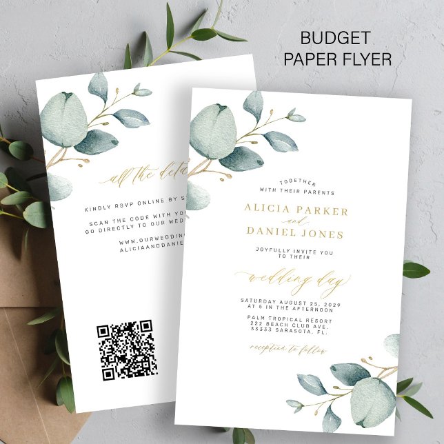 Flyer Convite de casamento QR code eucalipto tudo em um (Criador carregado)