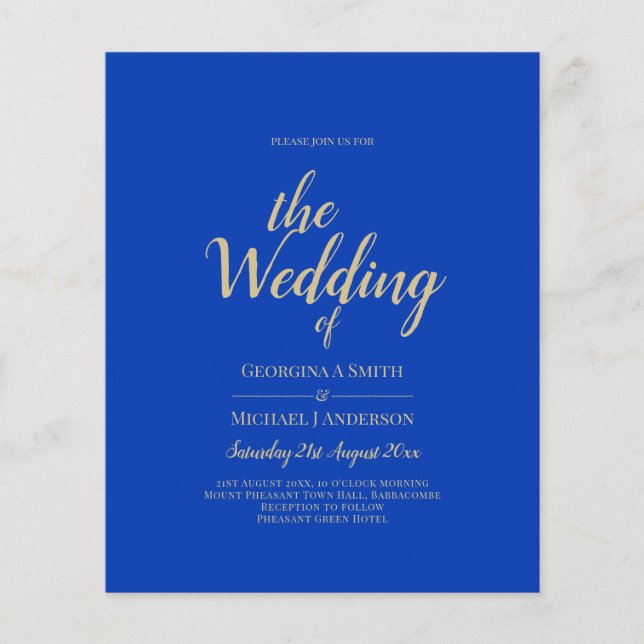 Flyer Convite de casamento Real Azul Monocromático (Frente)