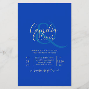 Flyer Convite de casamento Real Azul Monocromático