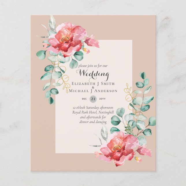 Flyer CONVITE DE CASAMENTO Red Floral Eucalyptus - MAIS  (Frente)