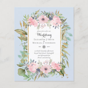 Flyer Convite de Casamento Rosa Floral Rosa Bege Econômi