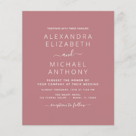 Flyer Convite de Casamento Rosa-Rosa de-Posta de Orçamen