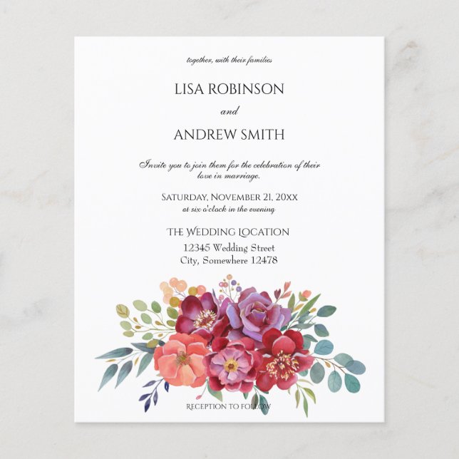 Flyer Convite de Casamento Rosa Tropical Floral Branco V (Frente)