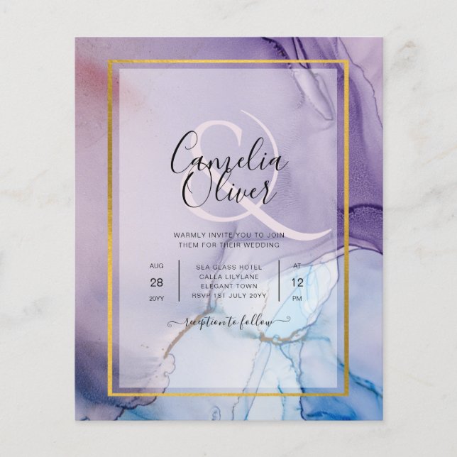 Flyer Convite de Casamento Roxo Azul Dourado INK em Pó (Frente)