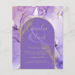 Flyer Convite de Casamento Roxo Dourado Lavanda Abstrato