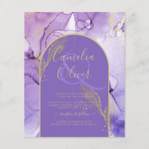 Flyer Convite de Casamento Roxo Dourado Lavanda Abstrato