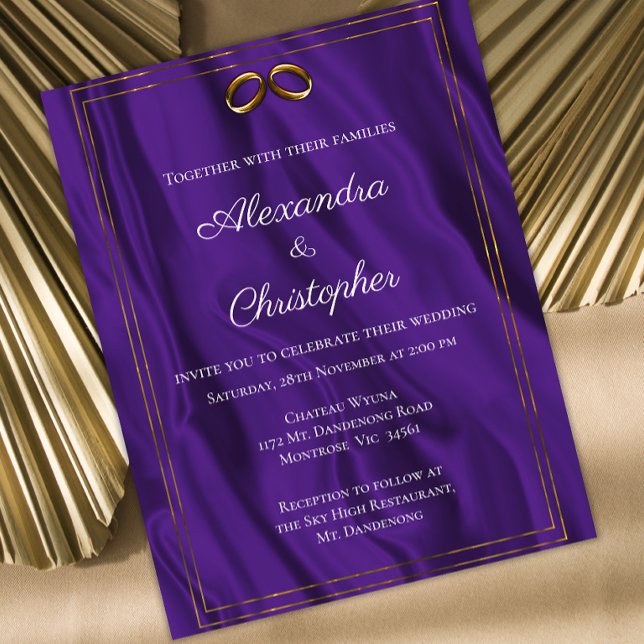Flyer Convite de casamento Roxo Roxo do Orçamento e Anéi (Criador carregado)