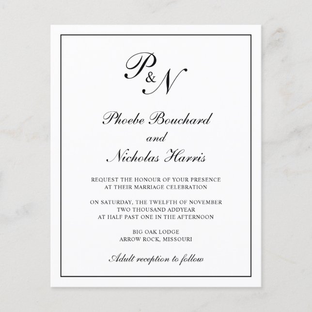 Flyer Convite de Casamento Simples e Elegante Preto e Br (Frente)