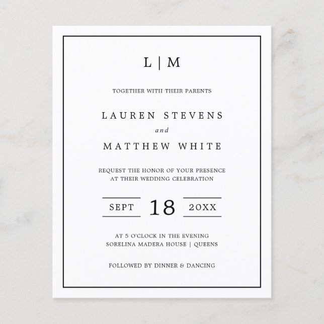 Flyer Convite de Casamento Simples Preto e Branco dentro (Frente)
