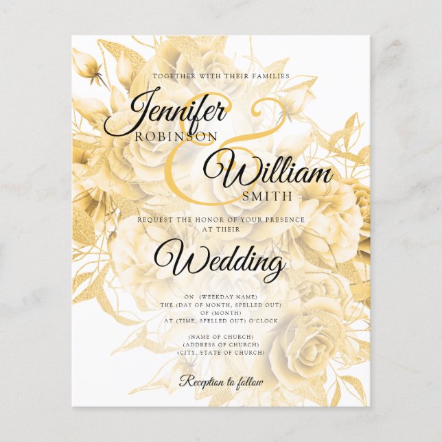 Flyer Convite de Casamento Simples Preto e Dourado com F (Frente)