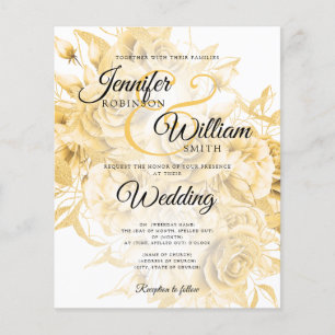 Flyer Convite de Casamento Simples Preto e Dourado com F